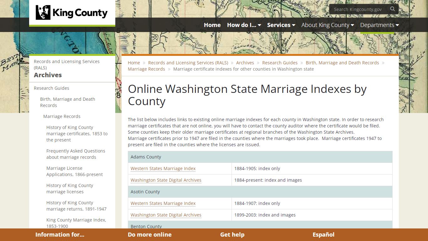 Online Washington State Marriage Indexes by County